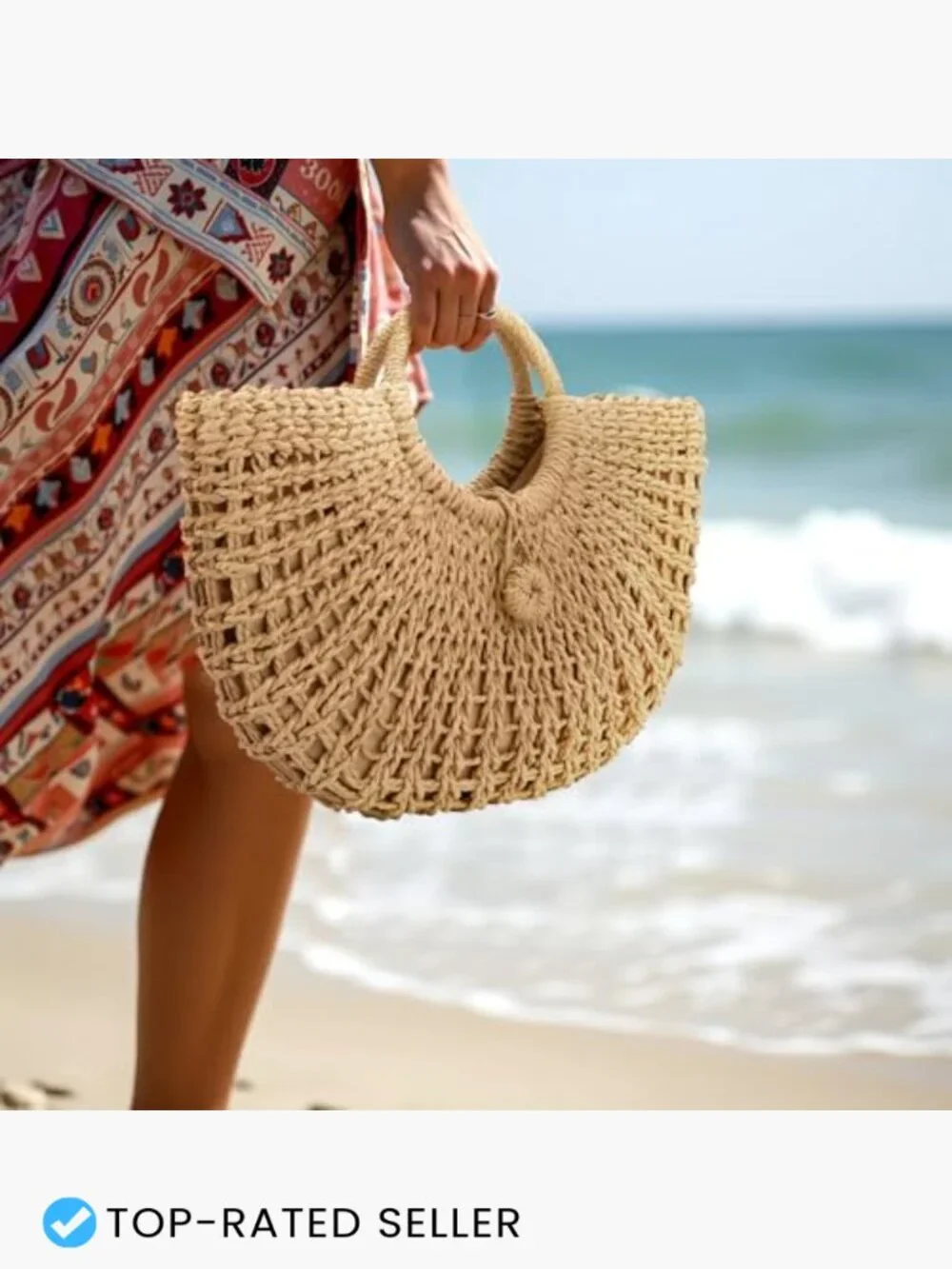 Straw Hobo Bag Large Round Woven Beach Purse Vacation Handbag Bohemian